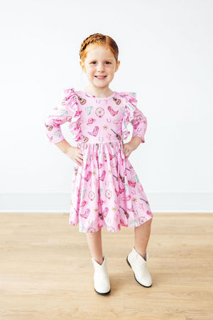 (S) Boot Scootin' 3/4 Sleeve Ruffle Twirl Dress-Mila & Rose ®