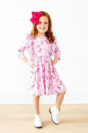 (S) Boot Scootin' 3/4 Sleeve Ruffle Twirl Dress-Mila & Rose ®