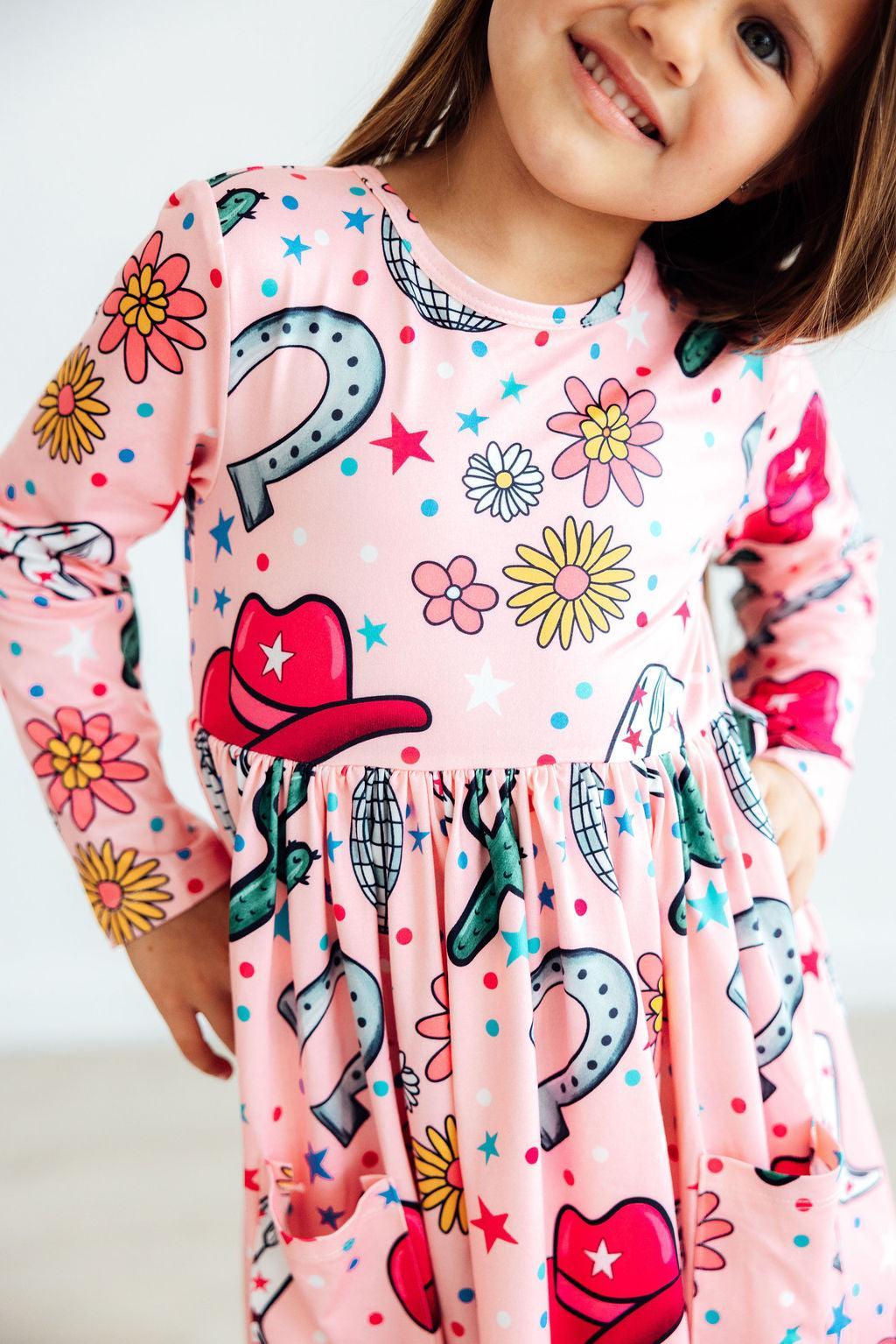 Boots & Bling L/S Pocket Twirl Dress-Mila & Rose ®