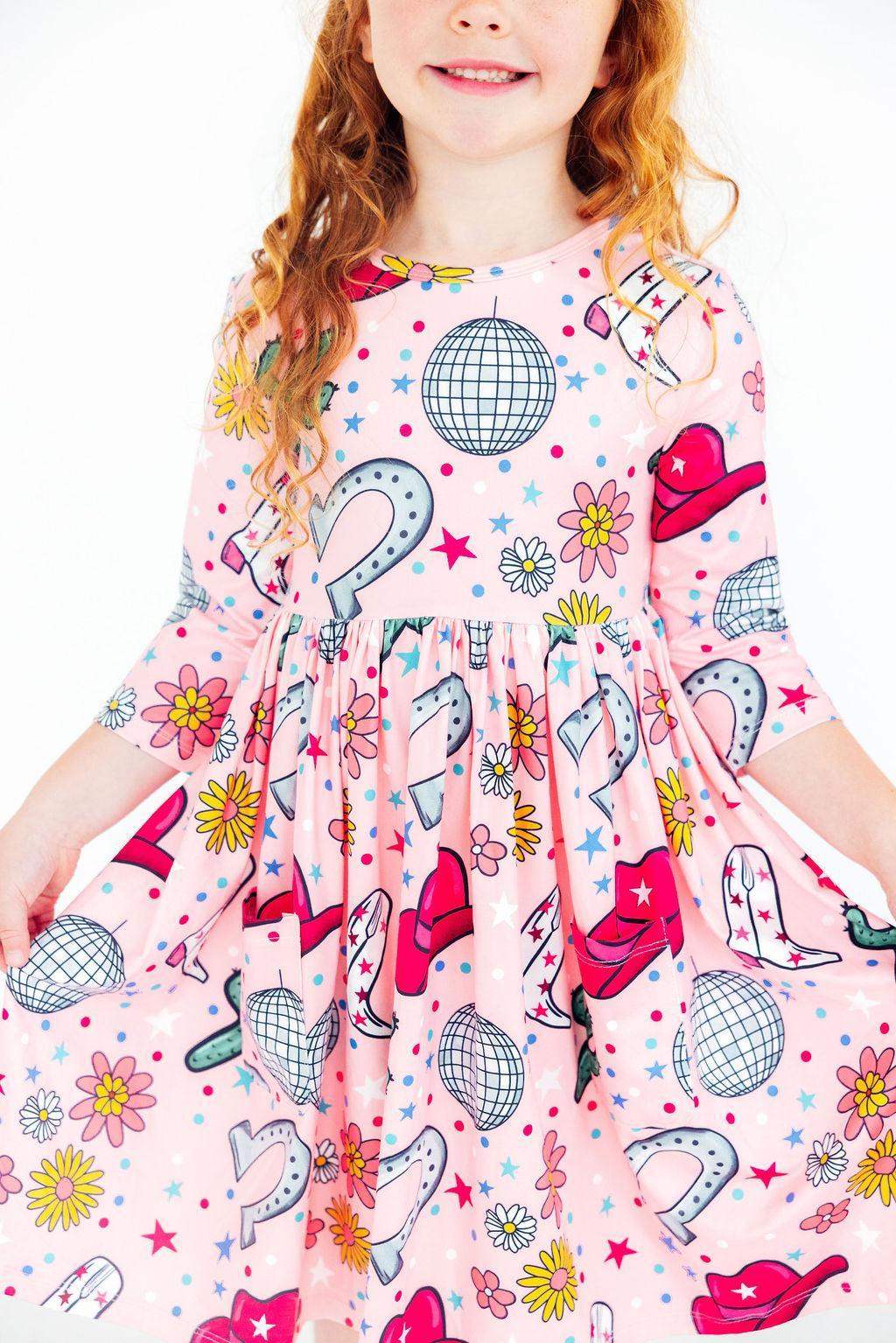 Boots & Bling L/S Pocket Twirl Dress-Mila & Rose ®