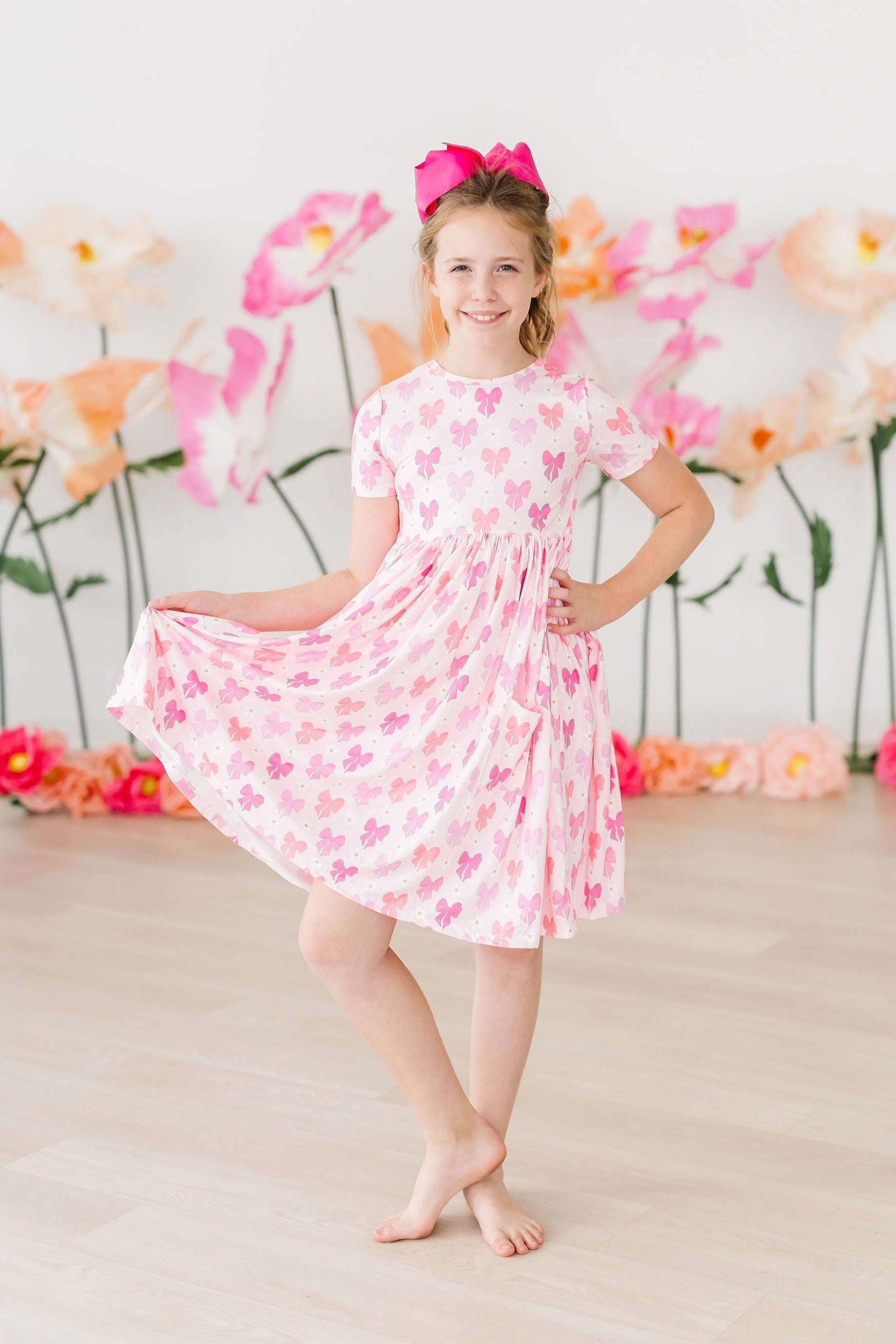 Bow Beauty S/S Pocket Twirl Dress-Mila & Rose ®