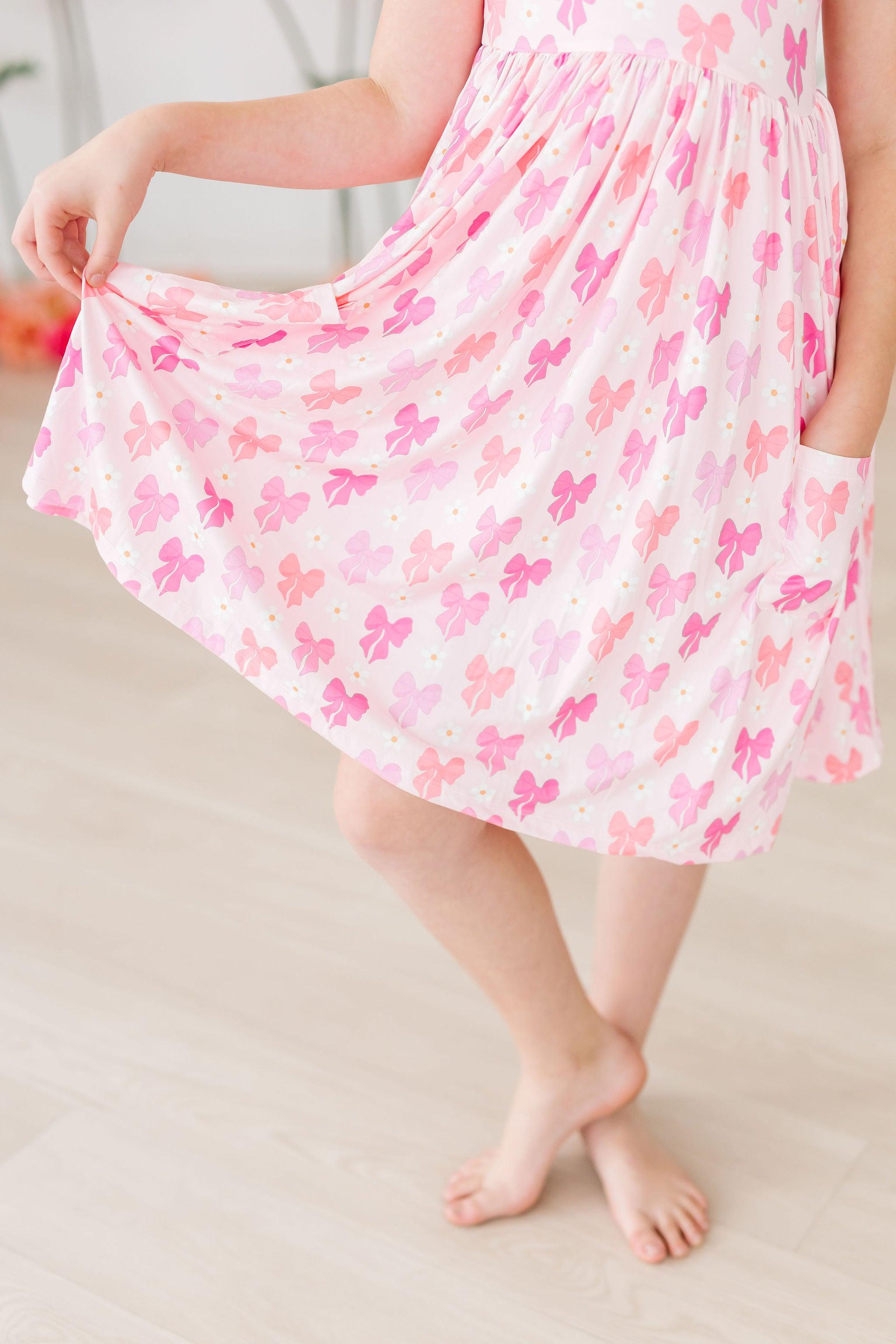 Bow Beauty S/S Pocket Twirl Dress-Mila & Rose ®
