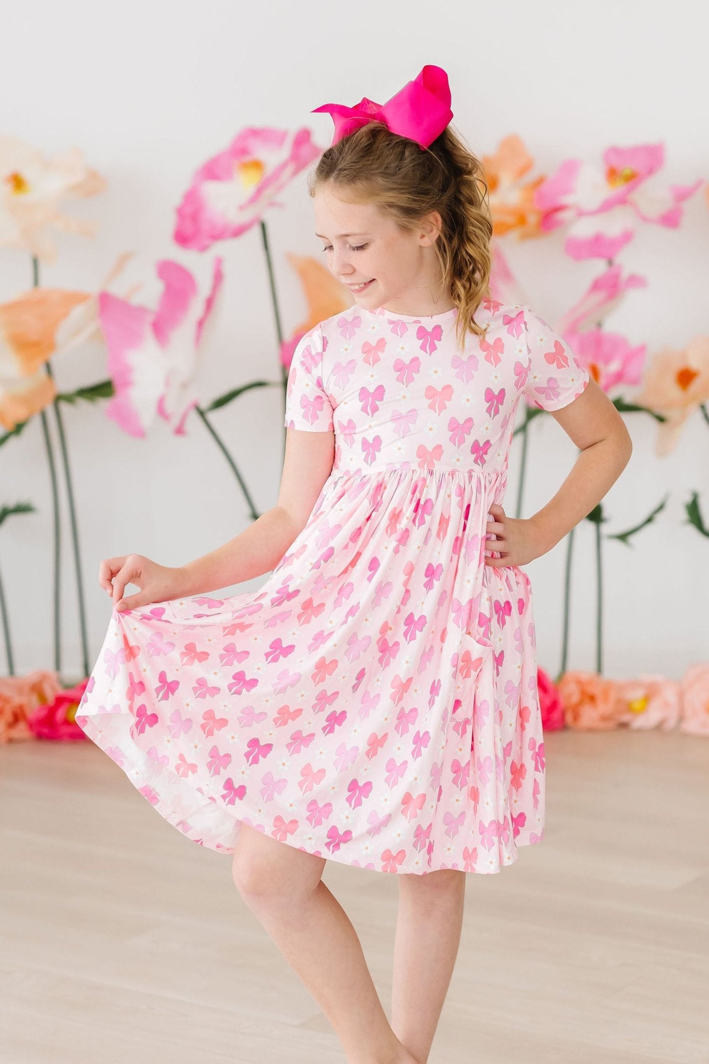 Bow Beauty S/S Pocket Twirl Dress-Mila & Rose ®