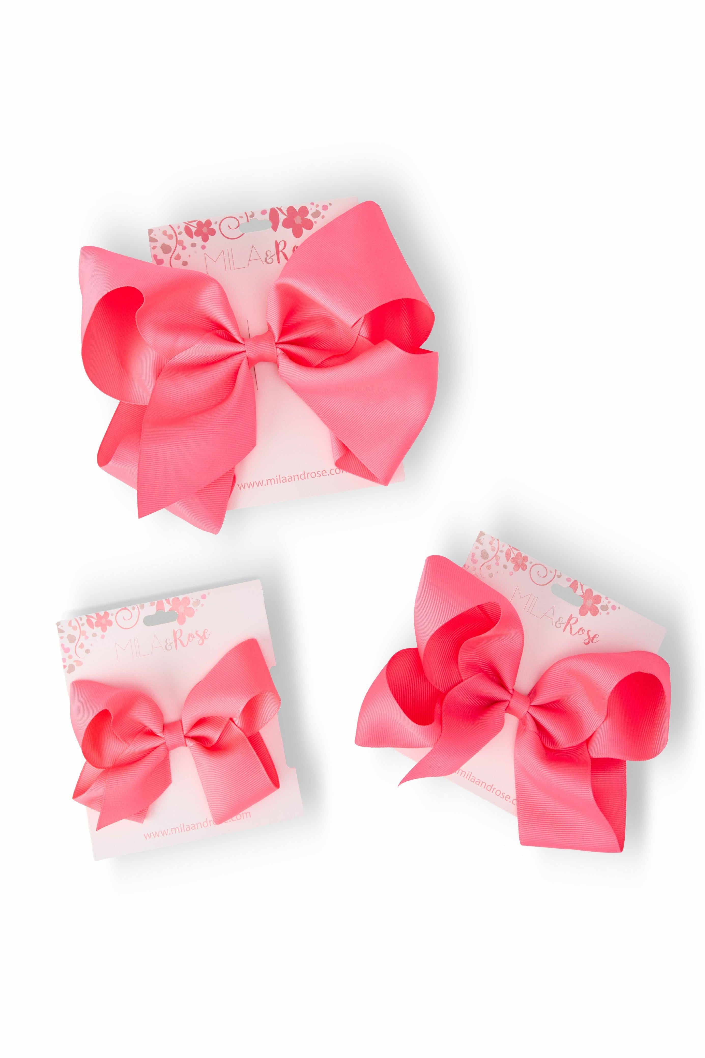 Neon Pink Grosgrain Hair Bow-Mila & Rose ®