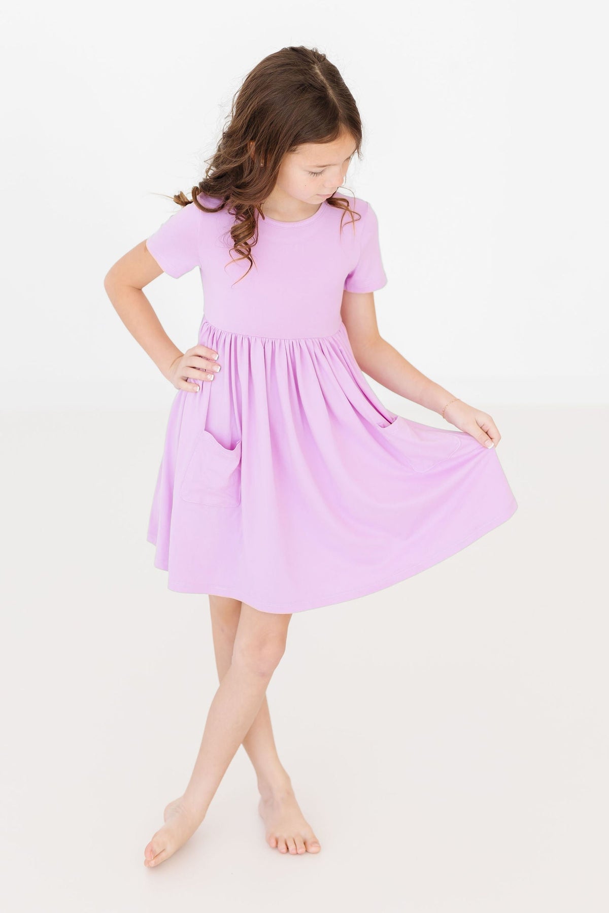 Bright Lilac S/S Pocket Twirl Dress-Mila & Rose ®