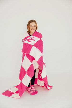 Bright Pink Checker Bow Cozy Blanket-Mila & Rose ®