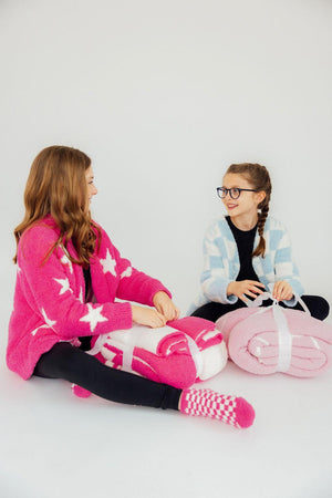 Bright Pink Checker Bow Cozy Blanket-Mila & Rose ®