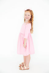 Bubblegum Pink 3/4 Sleeve Pocket Twirl Dress-Mila & Rose ®