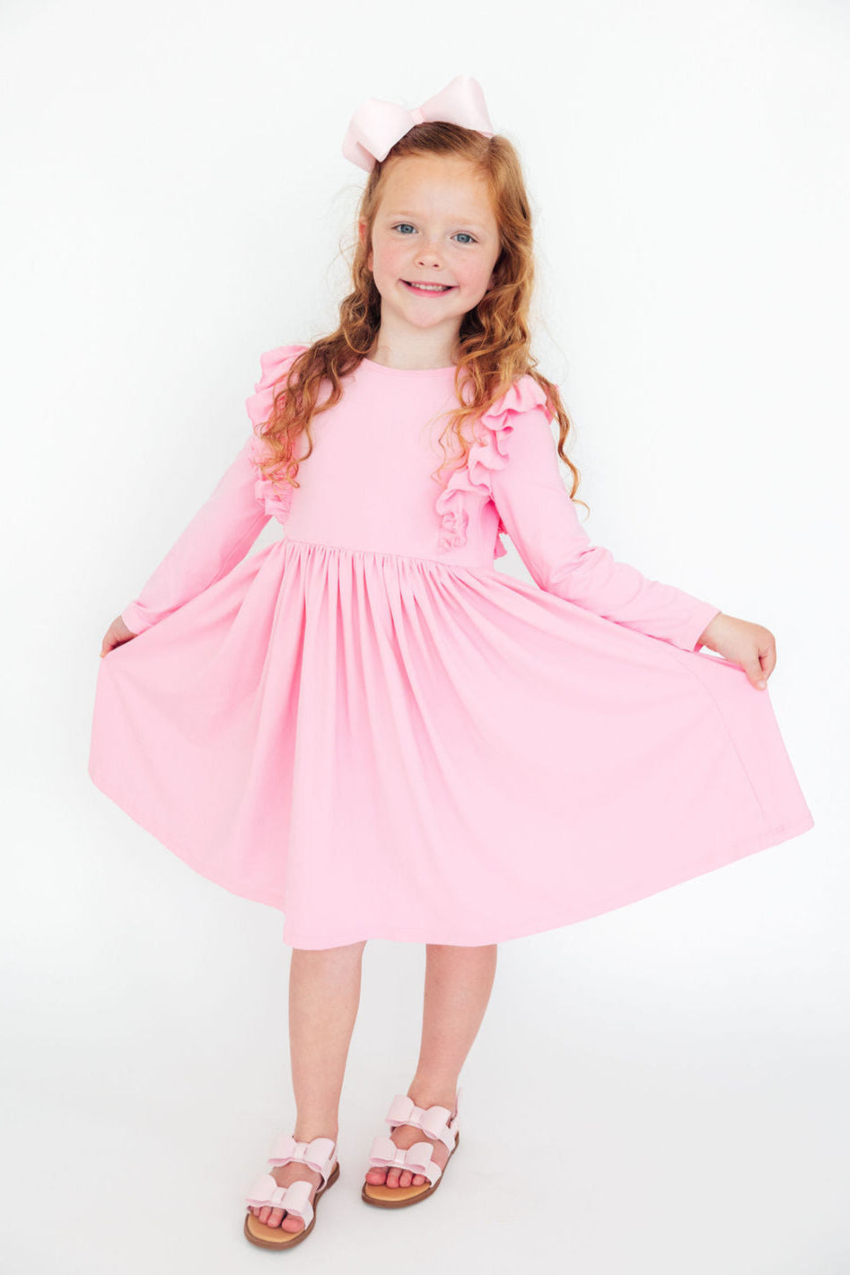 Bubblegum Pink L/S Ruffle Twirl Dress-Mila & Rose ®