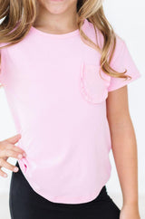 Bubblegum Pink Ruffle Pocket Tee-Mila & Rose ®