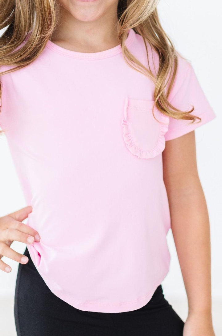 Bubblegum Pink Ruffle Pocket Tee-Mila & Rose ®