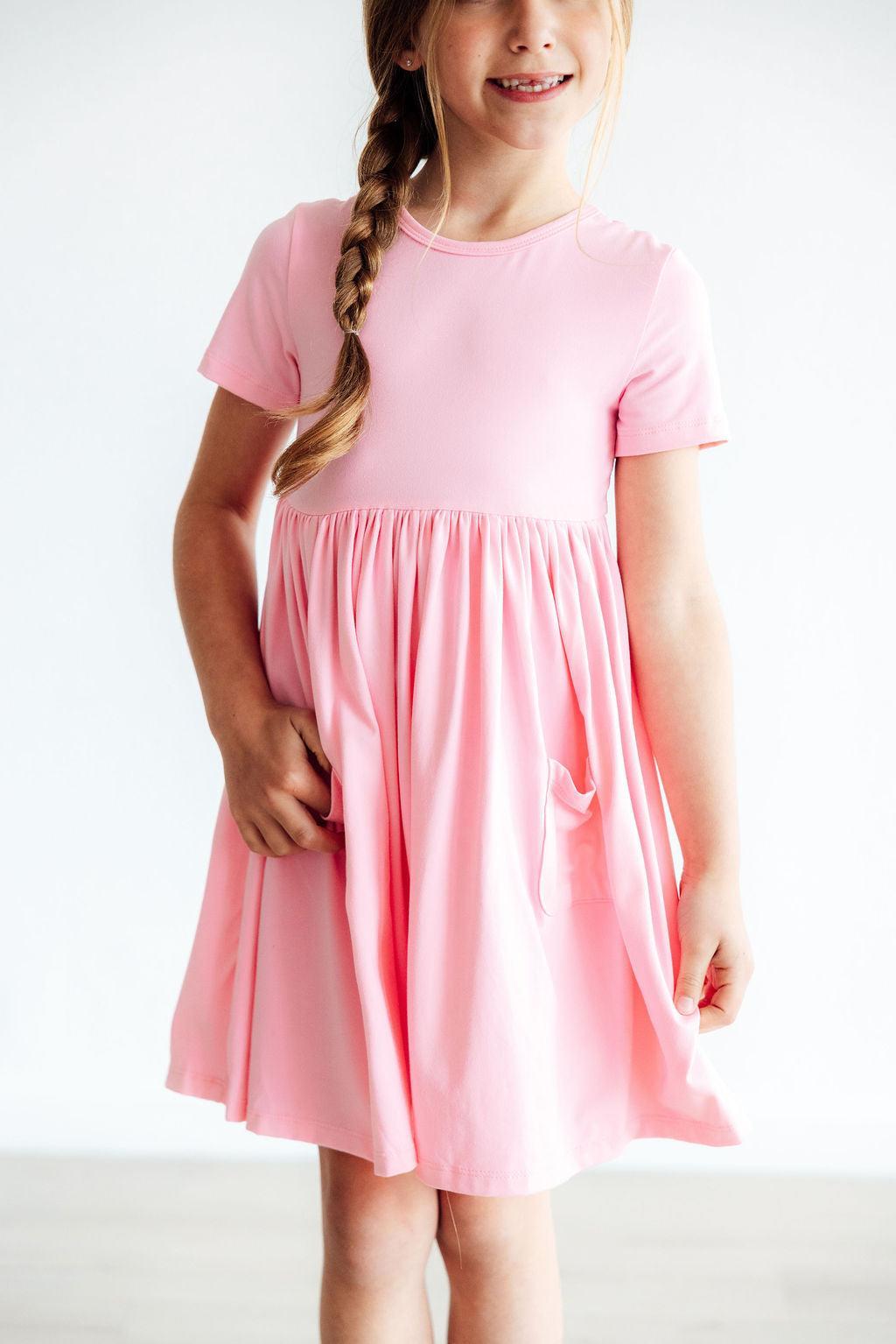 Bubblegum Pink S/S Pocket Twirl Dress-Mila & Rose ®