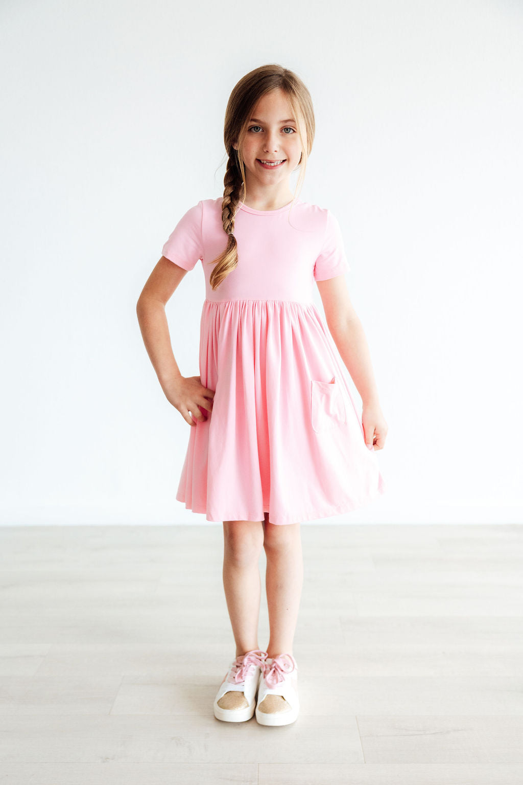 Bubblegum Pink S/S Pocket Twirl Dress-Mila & Rose ®