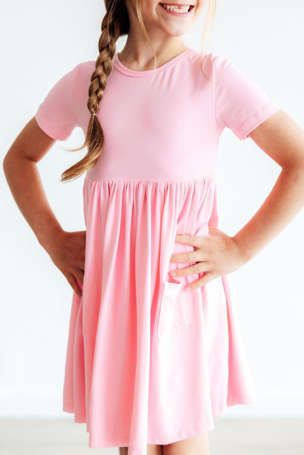 Bubblegum Pink S/S Pocket Twirl Dress-Mila & Rose ®
