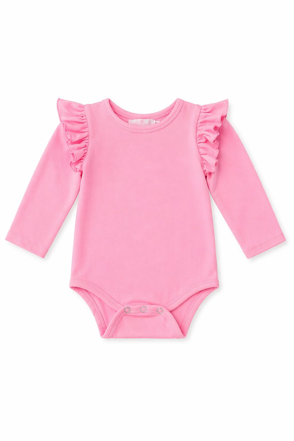 Bubblegum Pink L/S Flutter Bodysuit-Mila & Rose ®