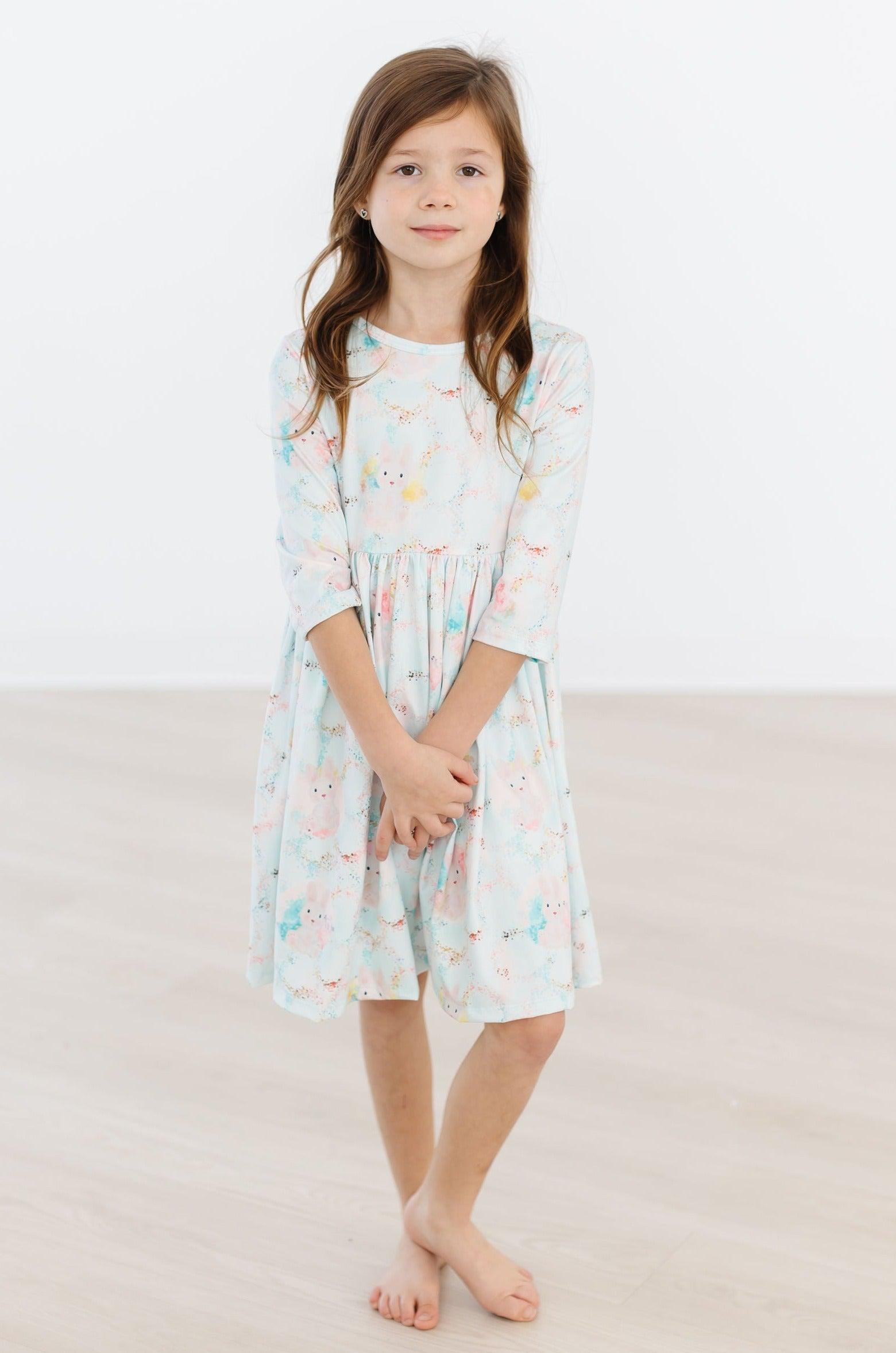 Bunny Dreams 3/4 Sleeve Pocket Twirl Dress-Mila & Rose ®