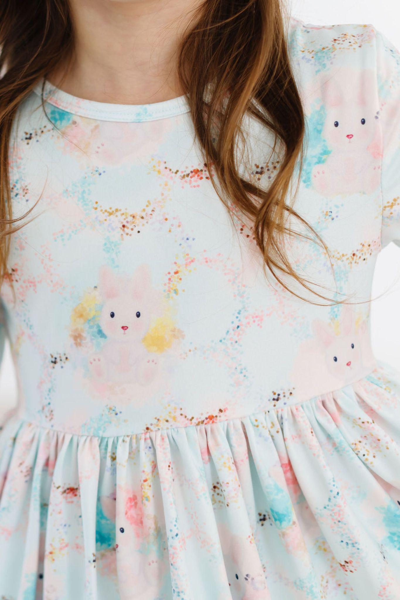 long sleeve bunny dress Bunny Dreams 3/4 Sleeve Pocket Twirl Dress 2T