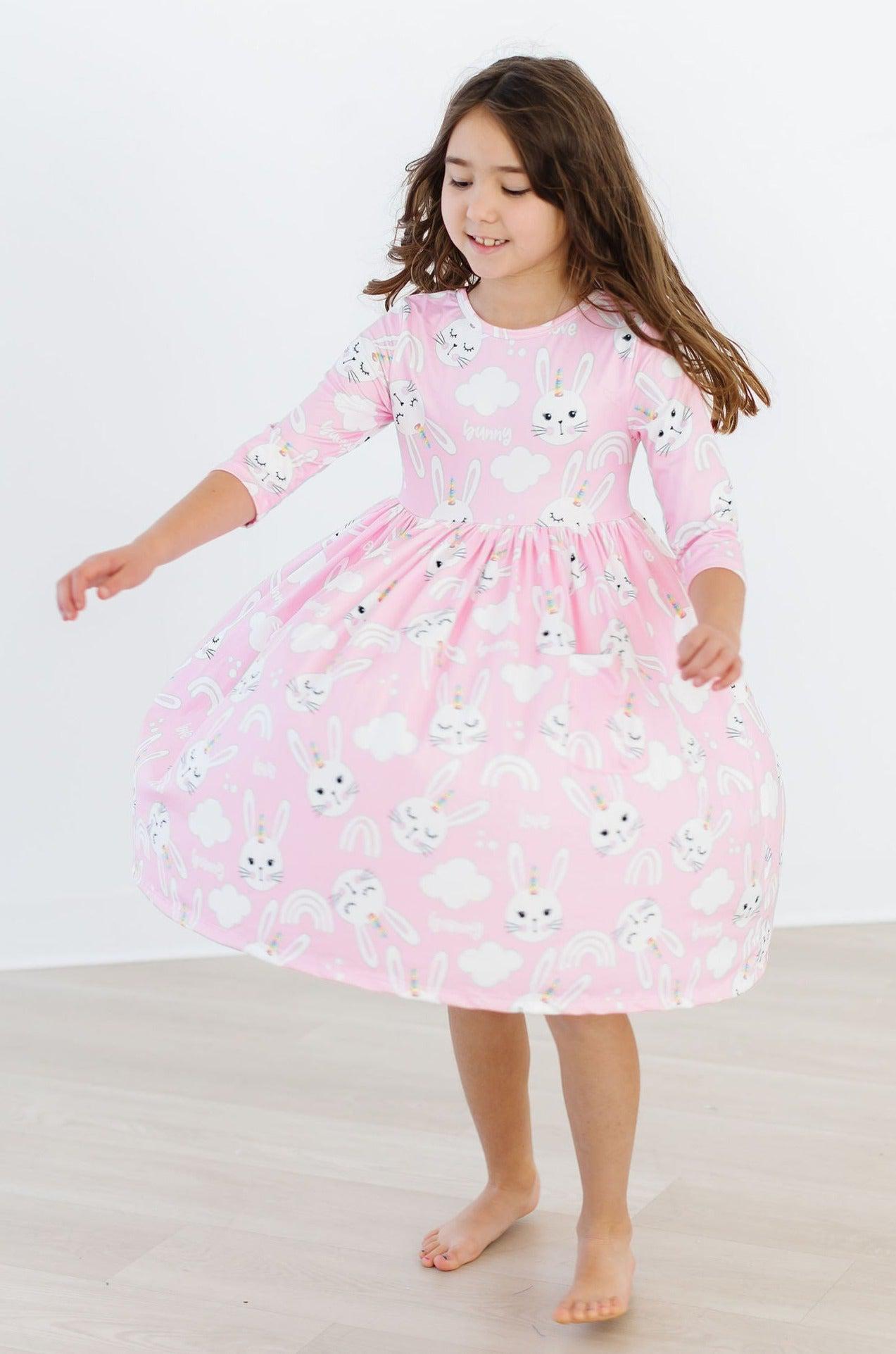 Bunny Love 3/4 Sleeve Pocket Twirl Dress | Mila & Rose Bunny Love 3/4 Sleeve Pocket Twirl Dress | Mila & Rose