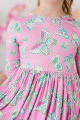 Butterfly Garden 3/4 Sleeve Pocket Twirl Dress-Mila & Rose ®