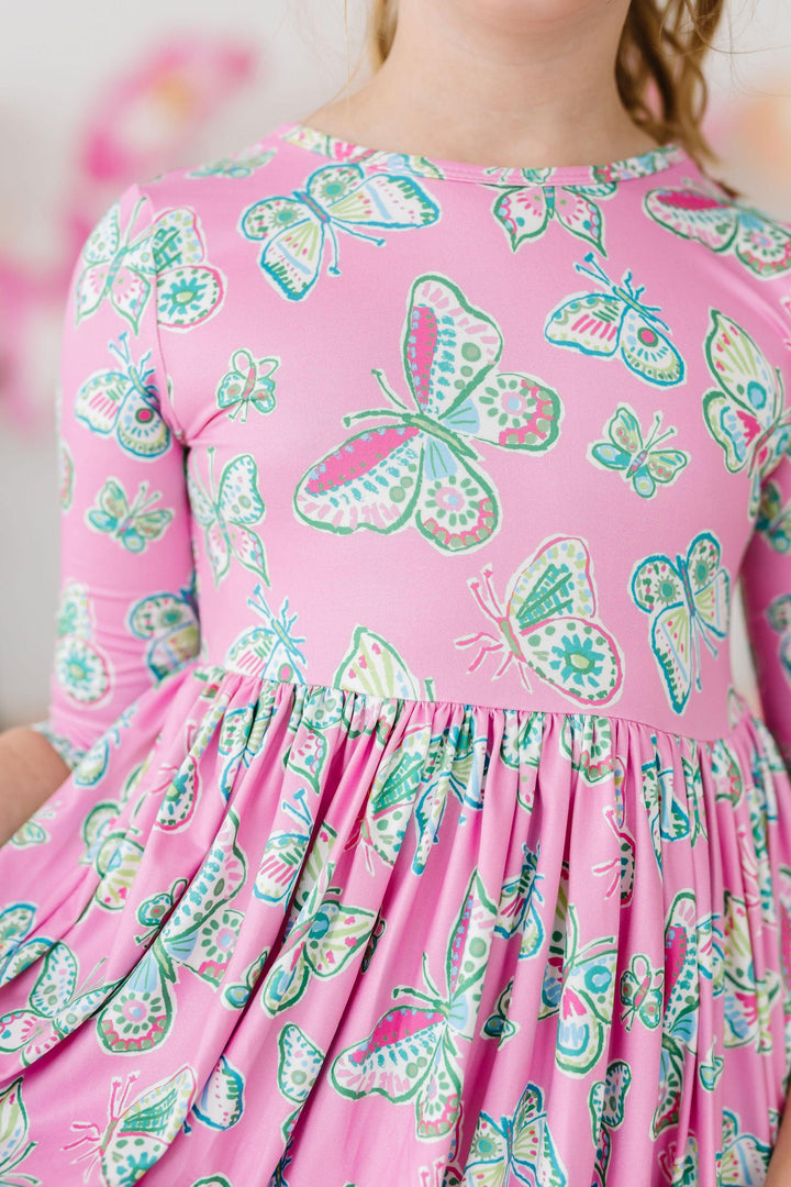 Butterfly Garden 3/4 Sleeve Pocket Twirl Dress-Mila & Rose ®