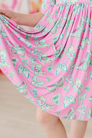 Butterfly Garden 3/4 Sleeve Pocket Twirl Dress-Mila & Rose ®