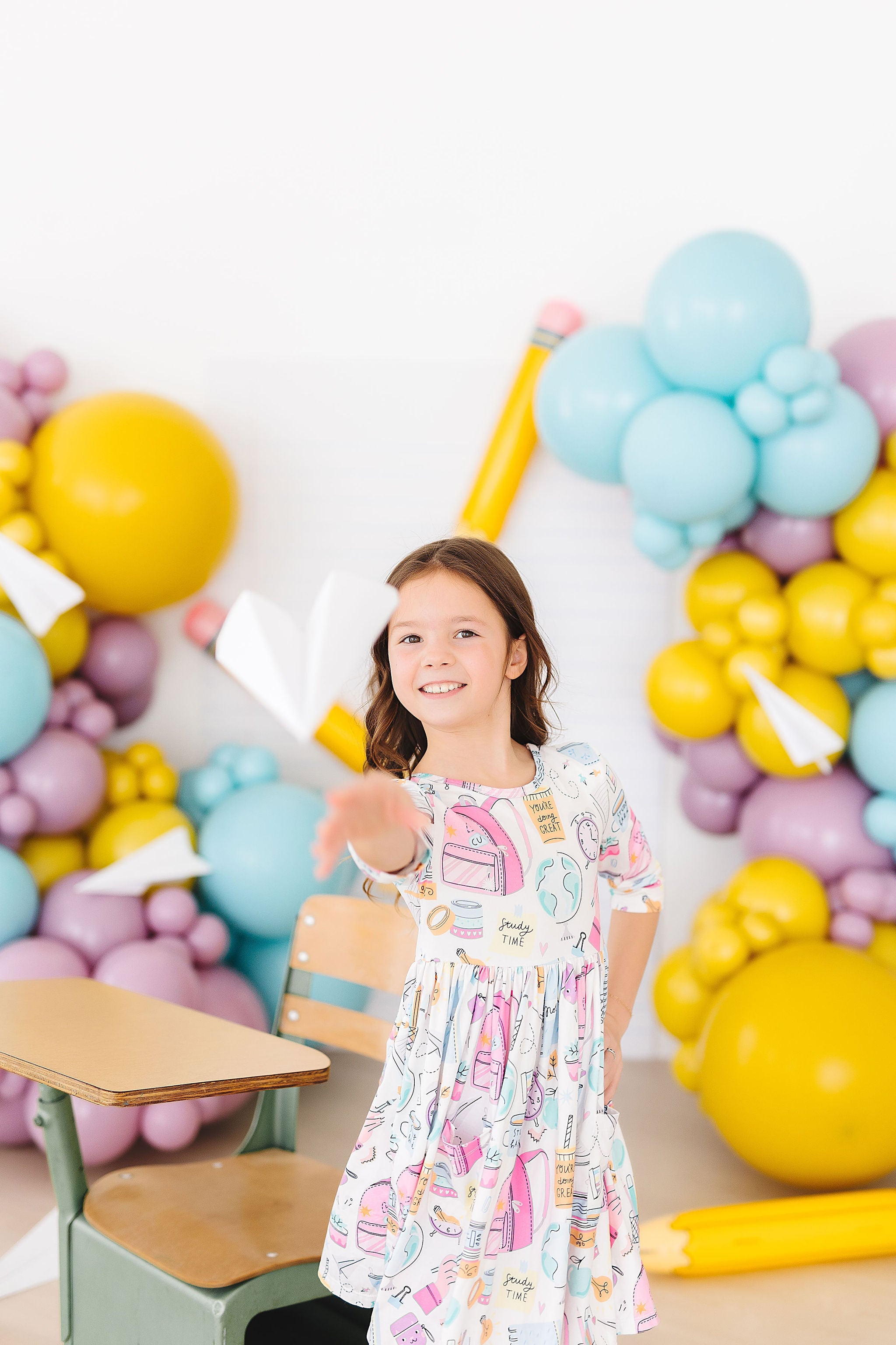 School is Cool 3/4 Sleeve Pocket Twirl Dress-Mila & Rose ®