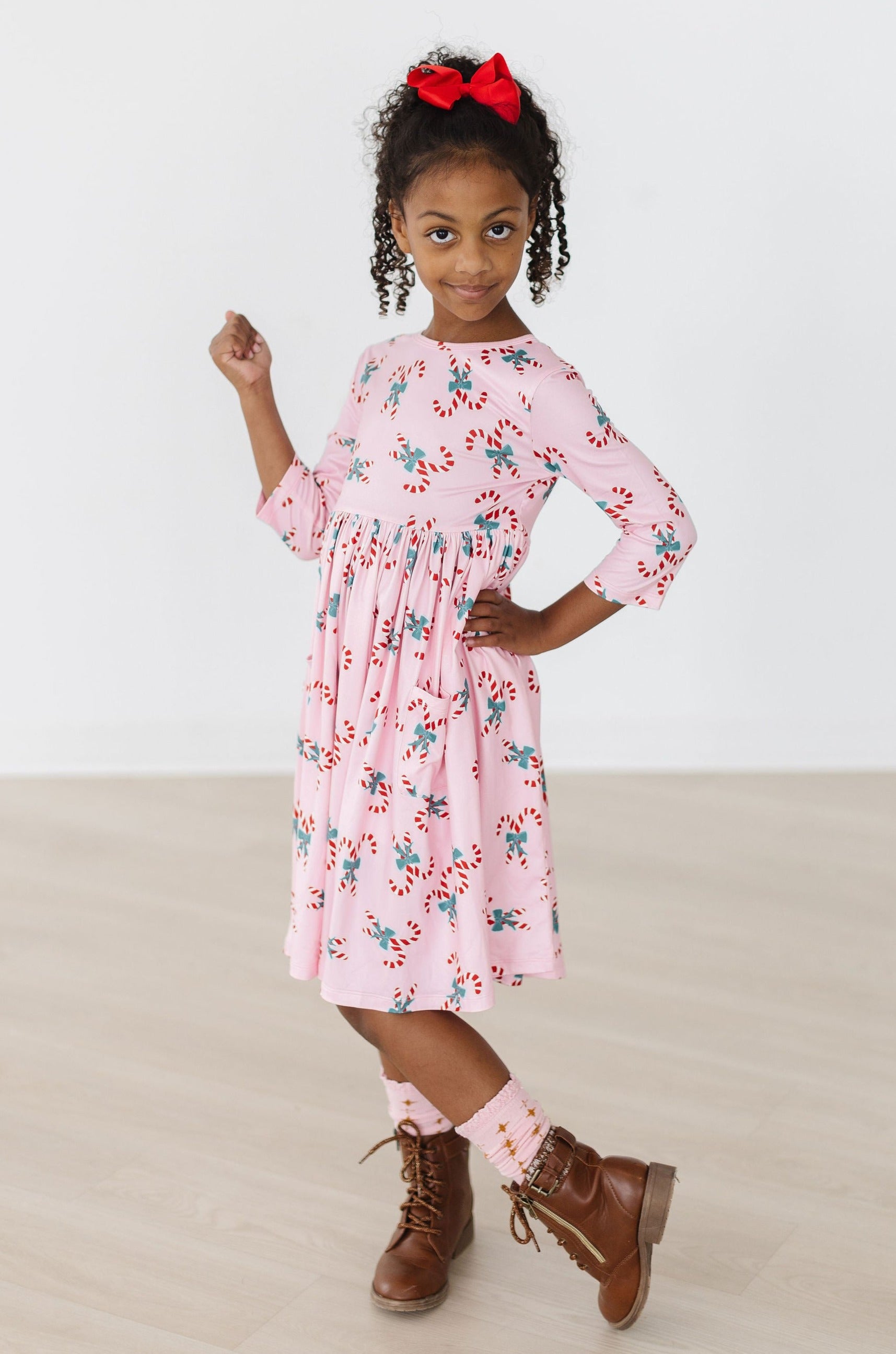 Candy Cane Cutie 3/4 Sleeve Pocket Twirl Dress 6-12M Candy Cane Cutie 3/4 Sleeve Pocket Twirl Dress 6-12M