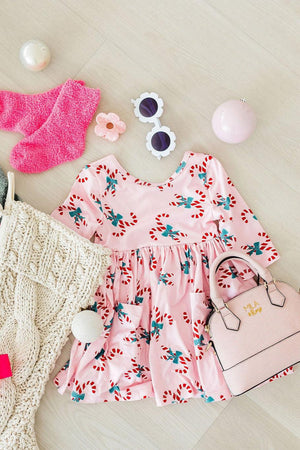 Candy Cane Cutie 3/4 Sleeve Pocket Twirl Dress-Mila & Rose ®