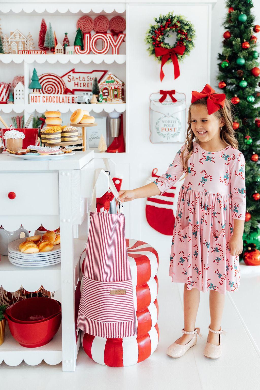 Candy Cane Cutie 3/4 Sleeve Pocket Twirl Dress-Mila & Rose ®