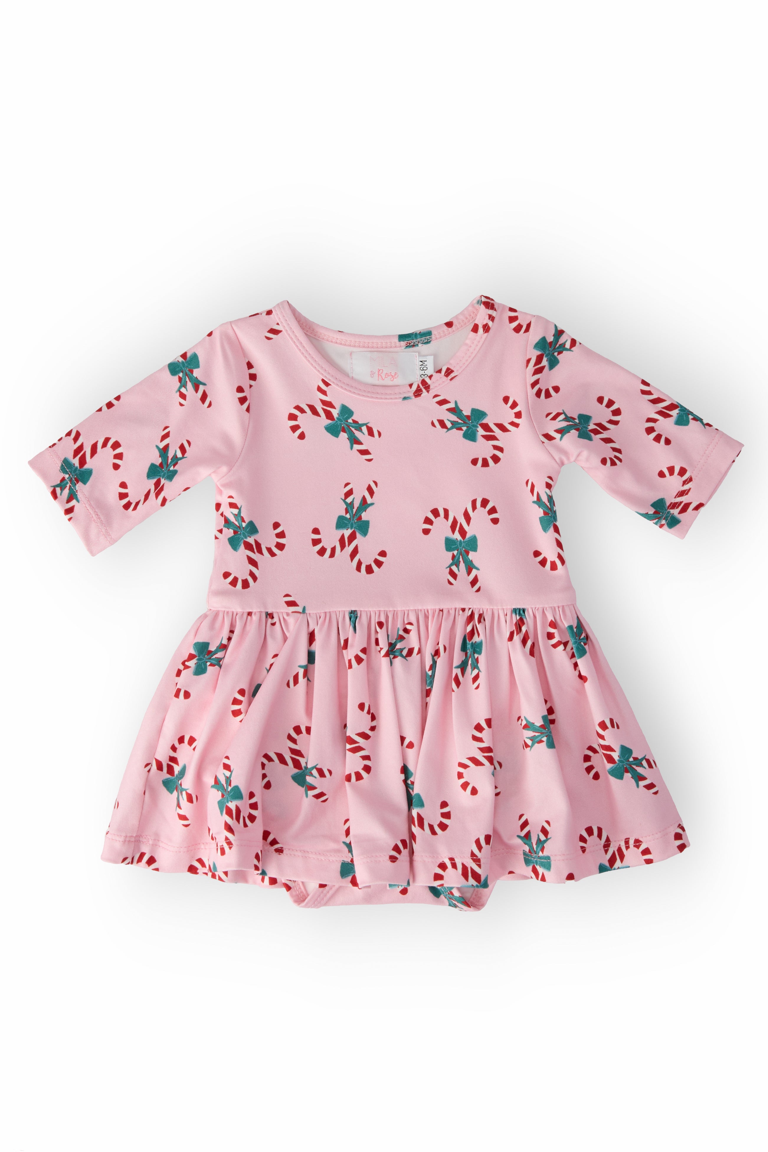 Candy Cane Cutie 3/4 Sleeve Twirl Bodysuit-Mila & Rose ®