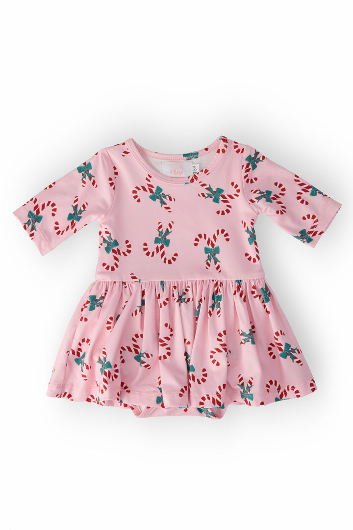 Candy Cane Cutie 3/4 Sleeve Twirl Bodysuit-Mila & Rose ®