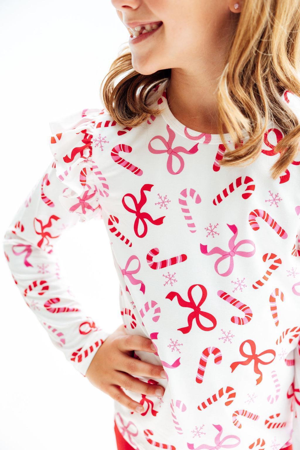 (S) Candy Cane Lane L/S Ruffle Tee-Mila & Rose ®