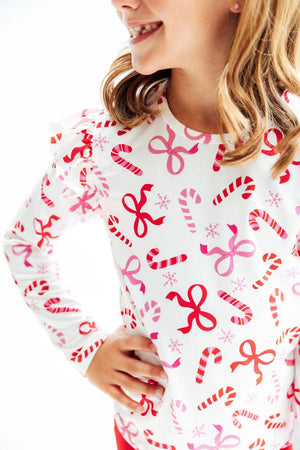 (S) Candy Cane Lane L/S Ruffle Tee-Mila & Rose ®