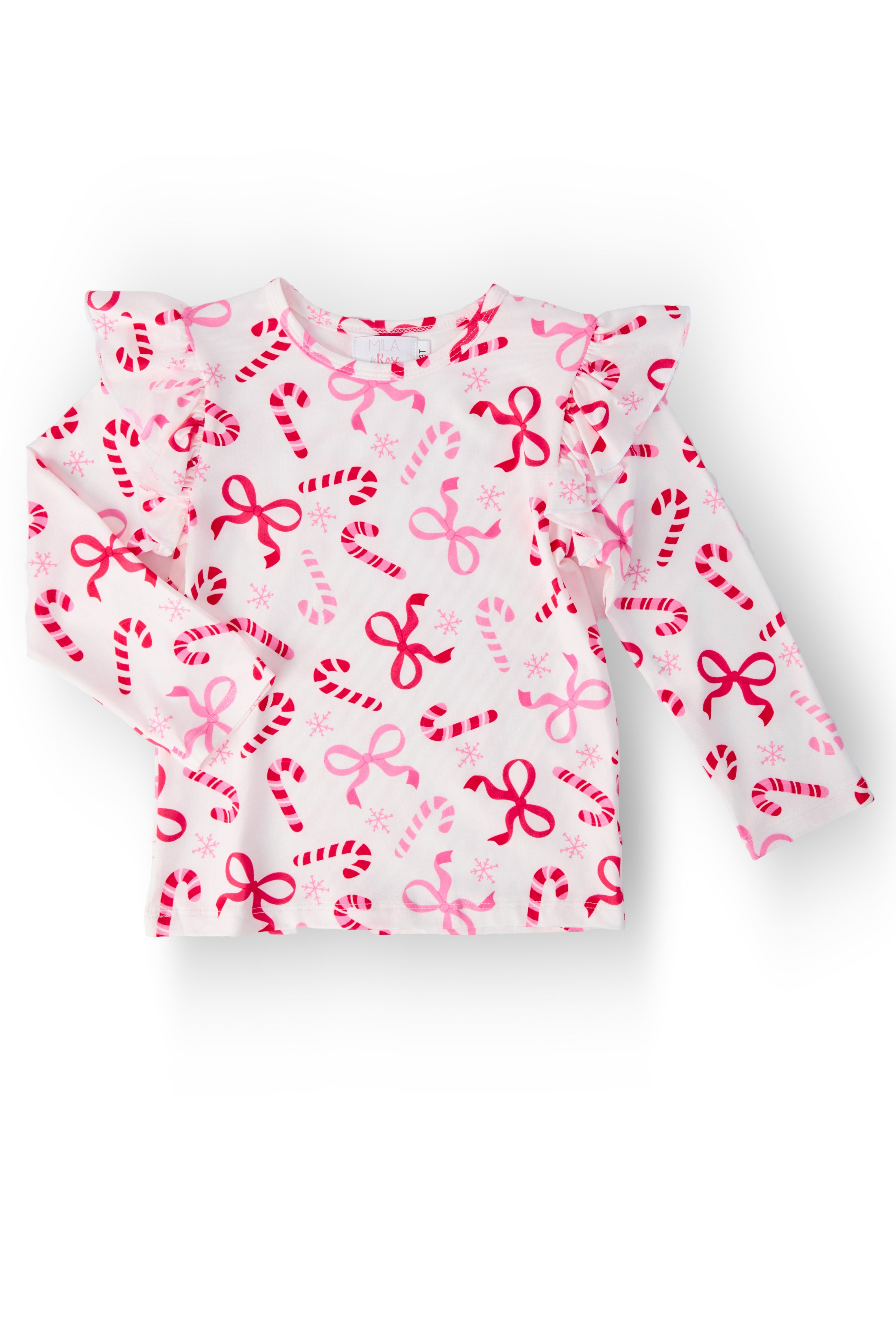 Candy Cane Lane L/S Ruffle Tee-Mila & Rose ®