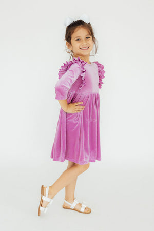 Carnation Pink Velvet Ruffle Twirl Dress-Mila & Rose ®