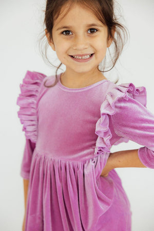 Carnation Pink Velvet Ruffle Twirl Dress-Mila & Rose ®