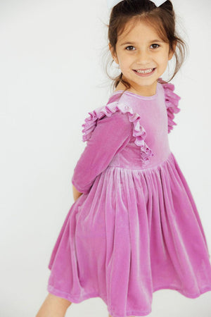 Carnation Pink Velvet Ruffle Twirl Dress-Mila & Rose ®