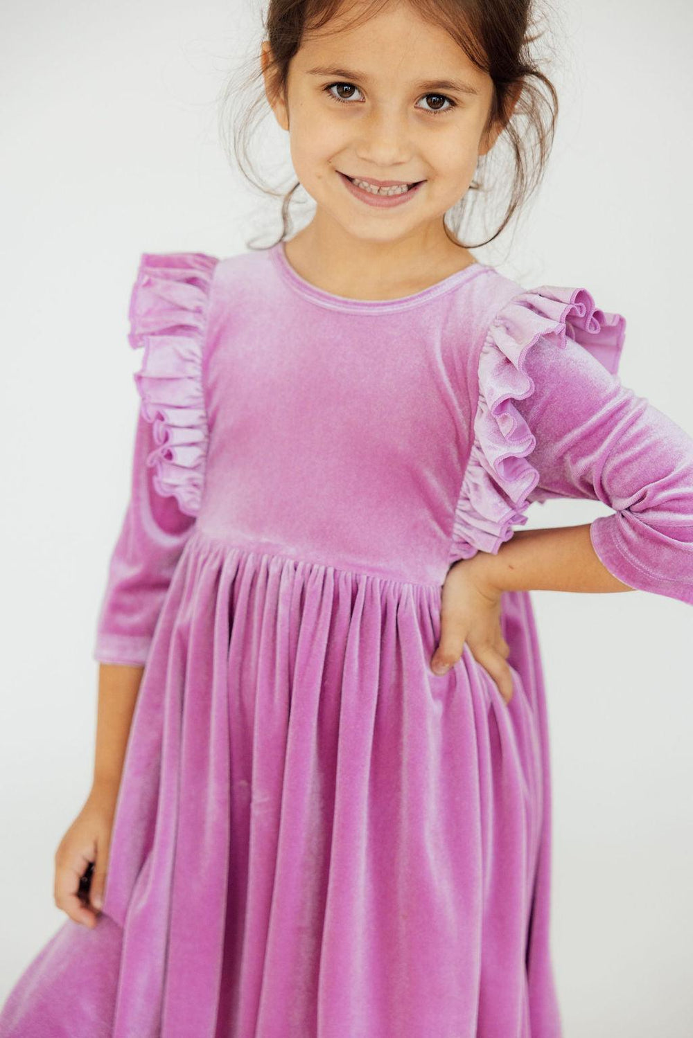 Carnation Pink Velvet Ruffle Twirl Dress-Mila & Rose ®