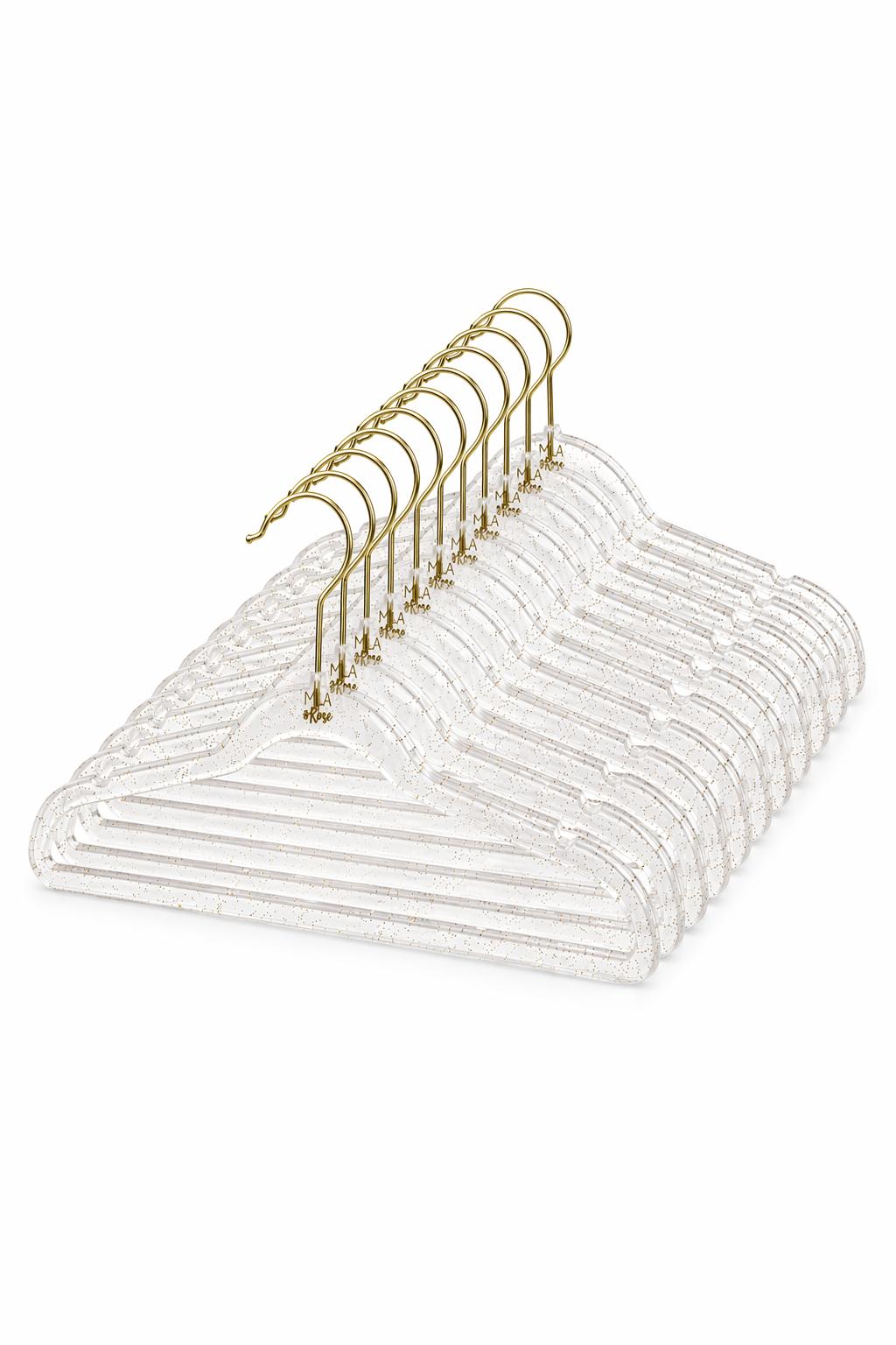 Mila & Rose Girls Acrylic Hangers – Clear with Gold Shimmer | Pack of 10-Mila & Rose ®