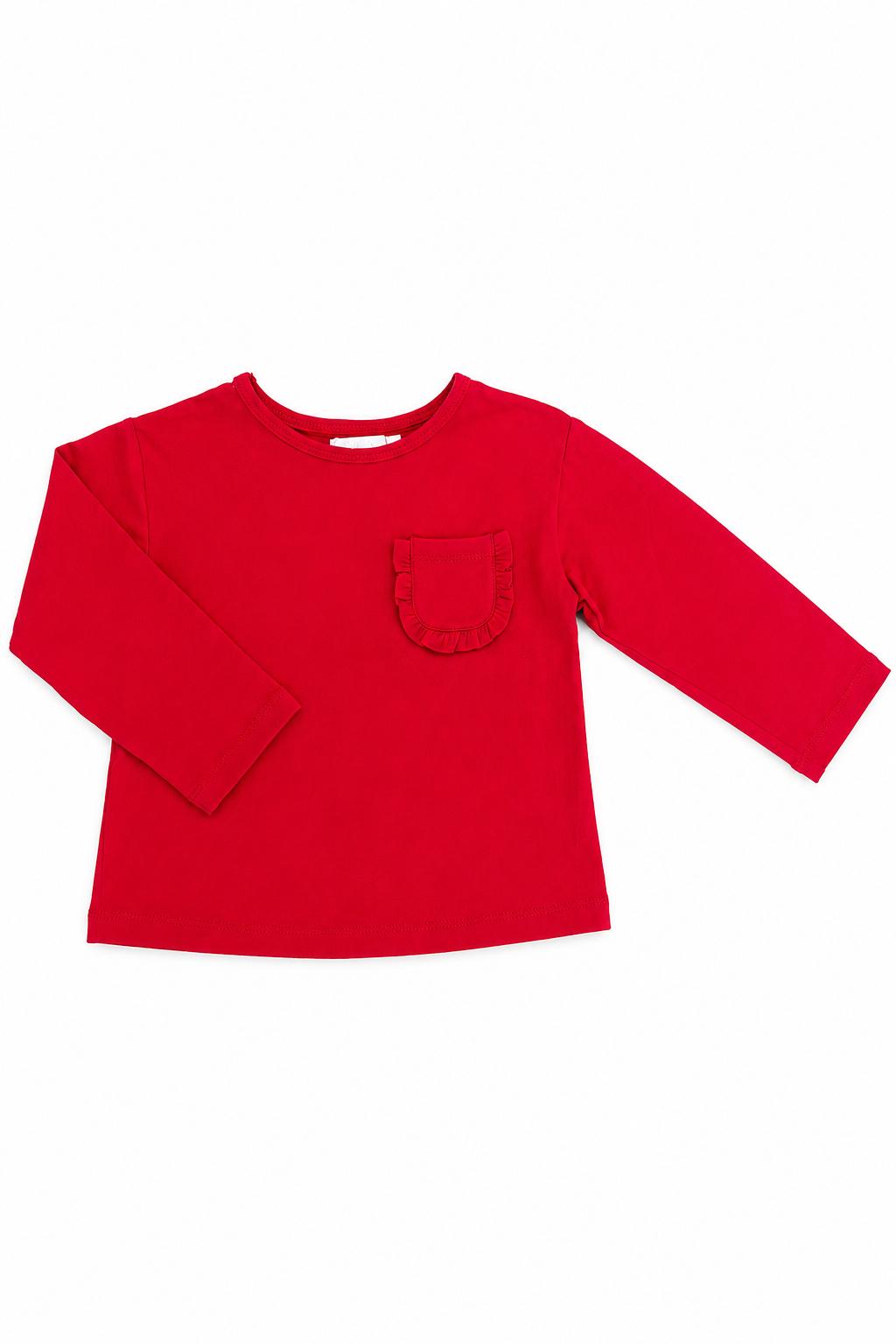 Red L/S Ruffle Pocket Tee-Mila & Rose ®