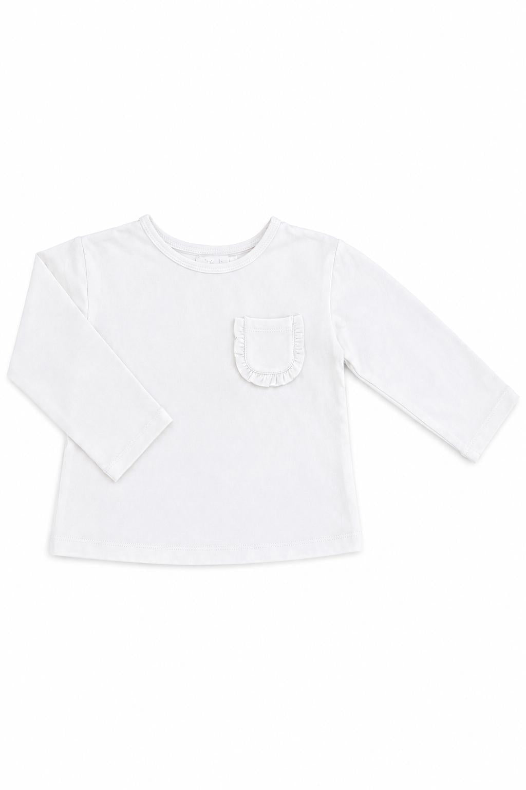 White L/S Ruffle Pocket Tee-Mila & Rose ®