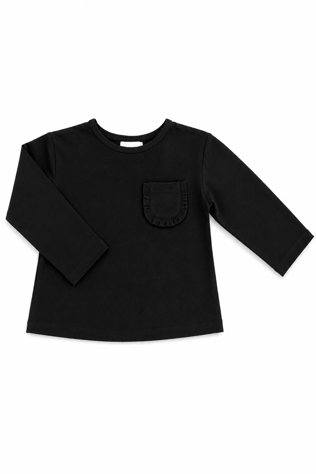 Black L/S Ruffle Pocket Tee-Mila & Rose ®