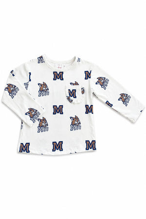 Montana State University White Bobcat L/S Ruffle Pocket Tee-Mila & Rose ®