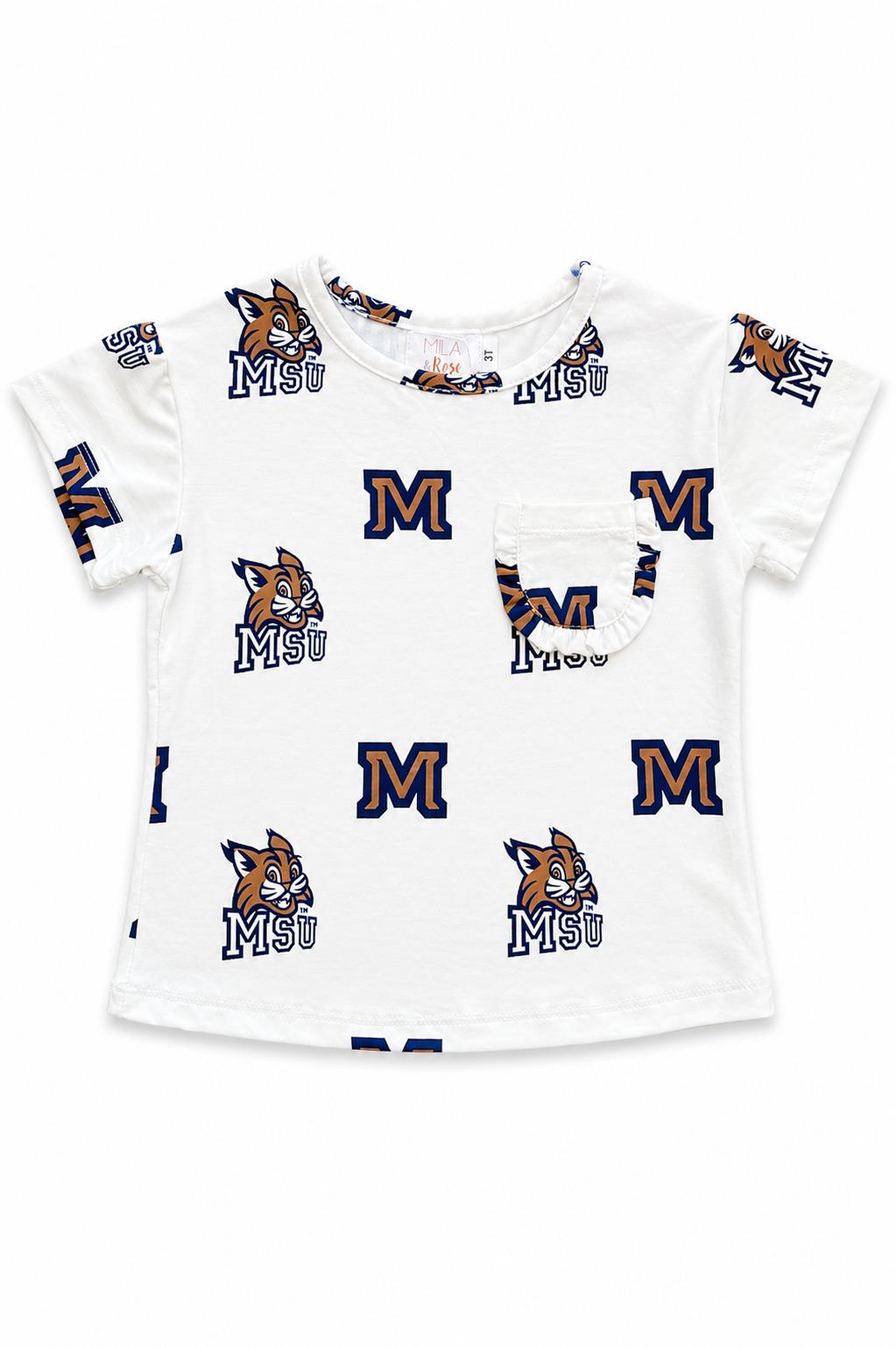 Montana State University White Bobcat Ruffle Pocket Tee-Mila & Rose ®
