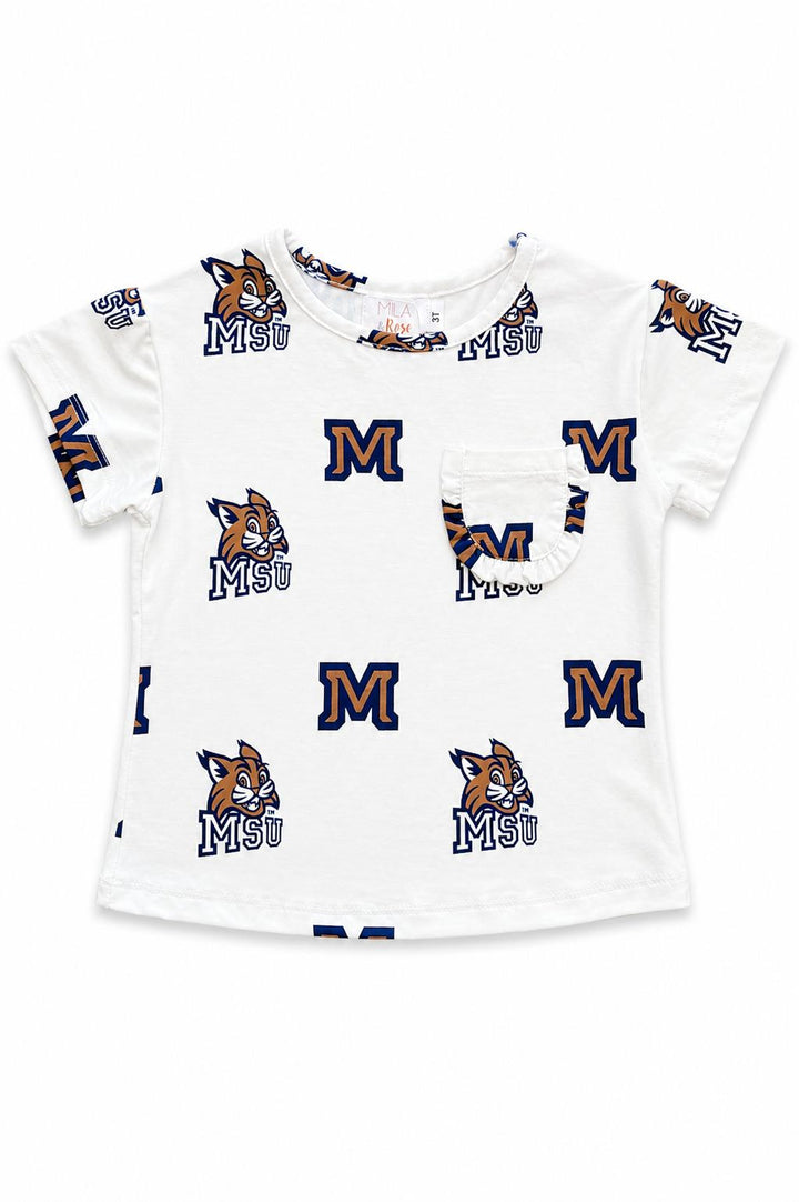 Montana State University White Bobcat Ruffle Pocket Tee-Mila & Rose ®