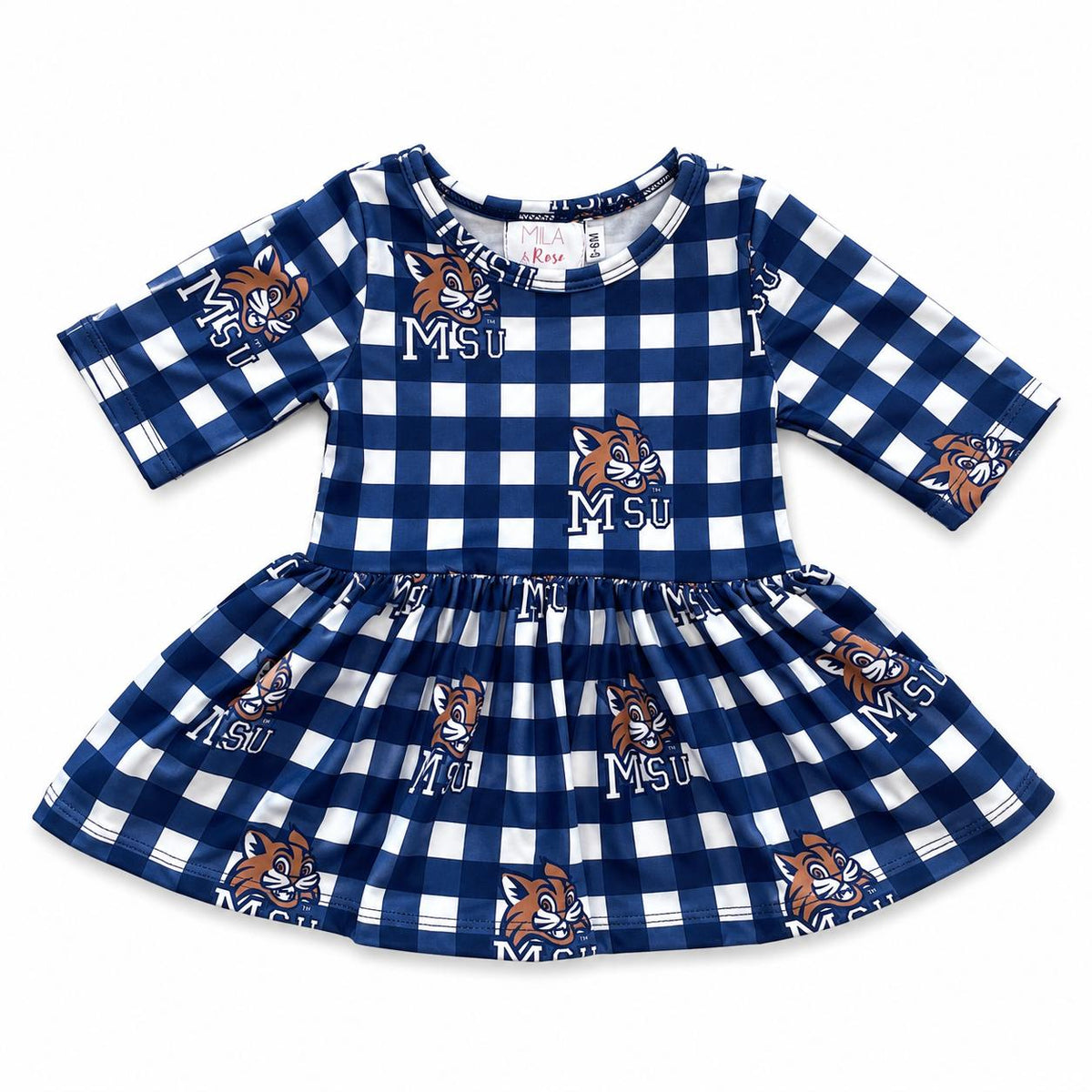 Montana State University Plaid Bobcat 3/4 Sleeve Twirl Bodysuit-Mila & Rose ®