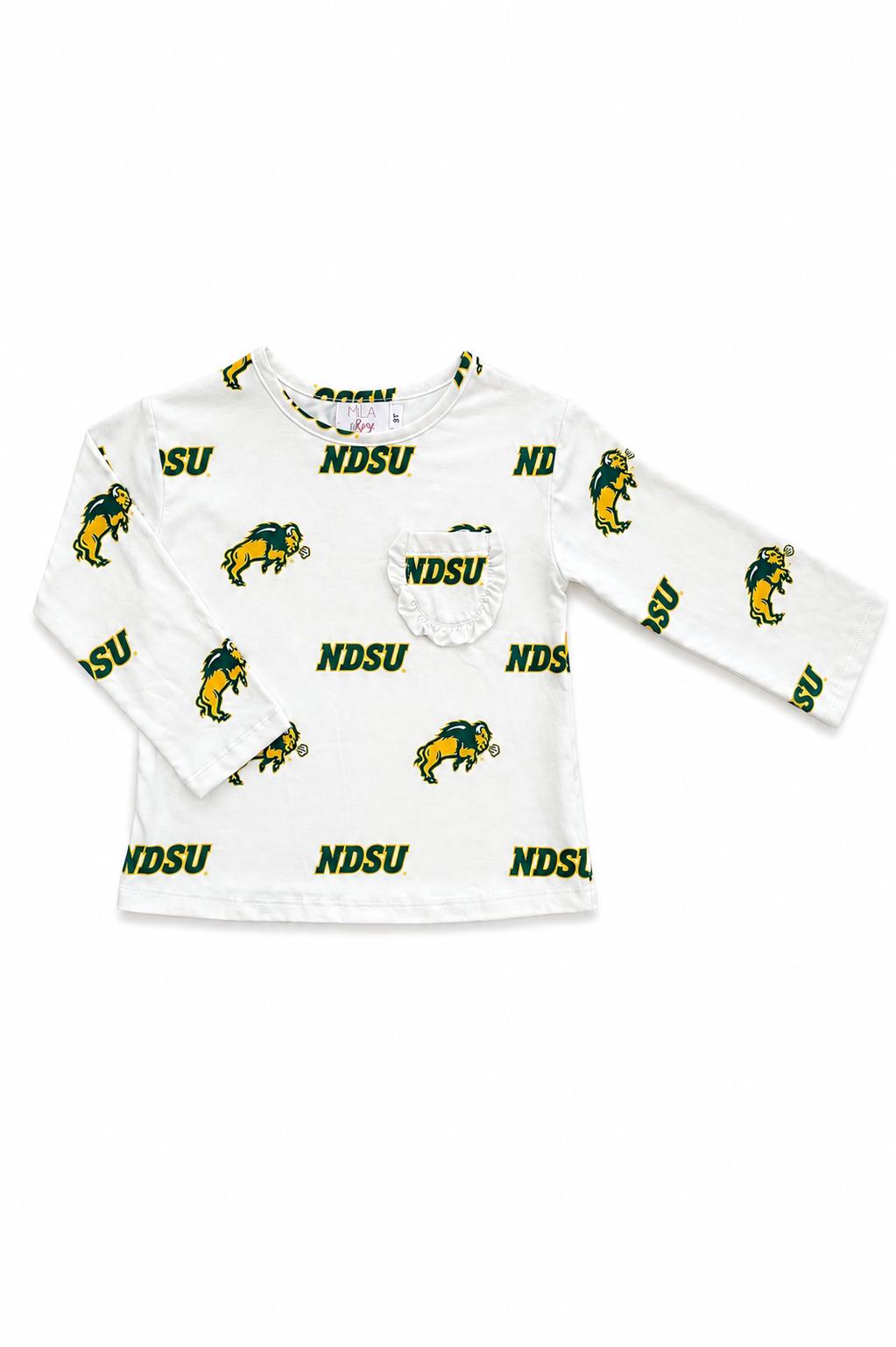 North Dakota State University White Bison L/S Ruffle Pocket Tee-Mila & Rose ®