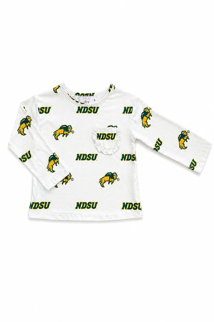 North Dakota State University White Bison L/S Ruffle Pocket Tee-Mila & Rose ®