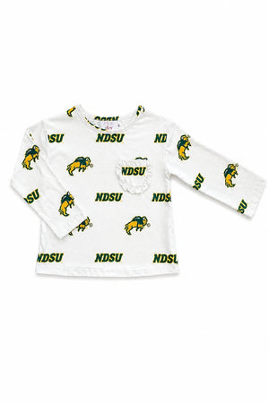 North Dakota State University White Bison L/S Ruffle Pocket Tee-Mila & Rose ®