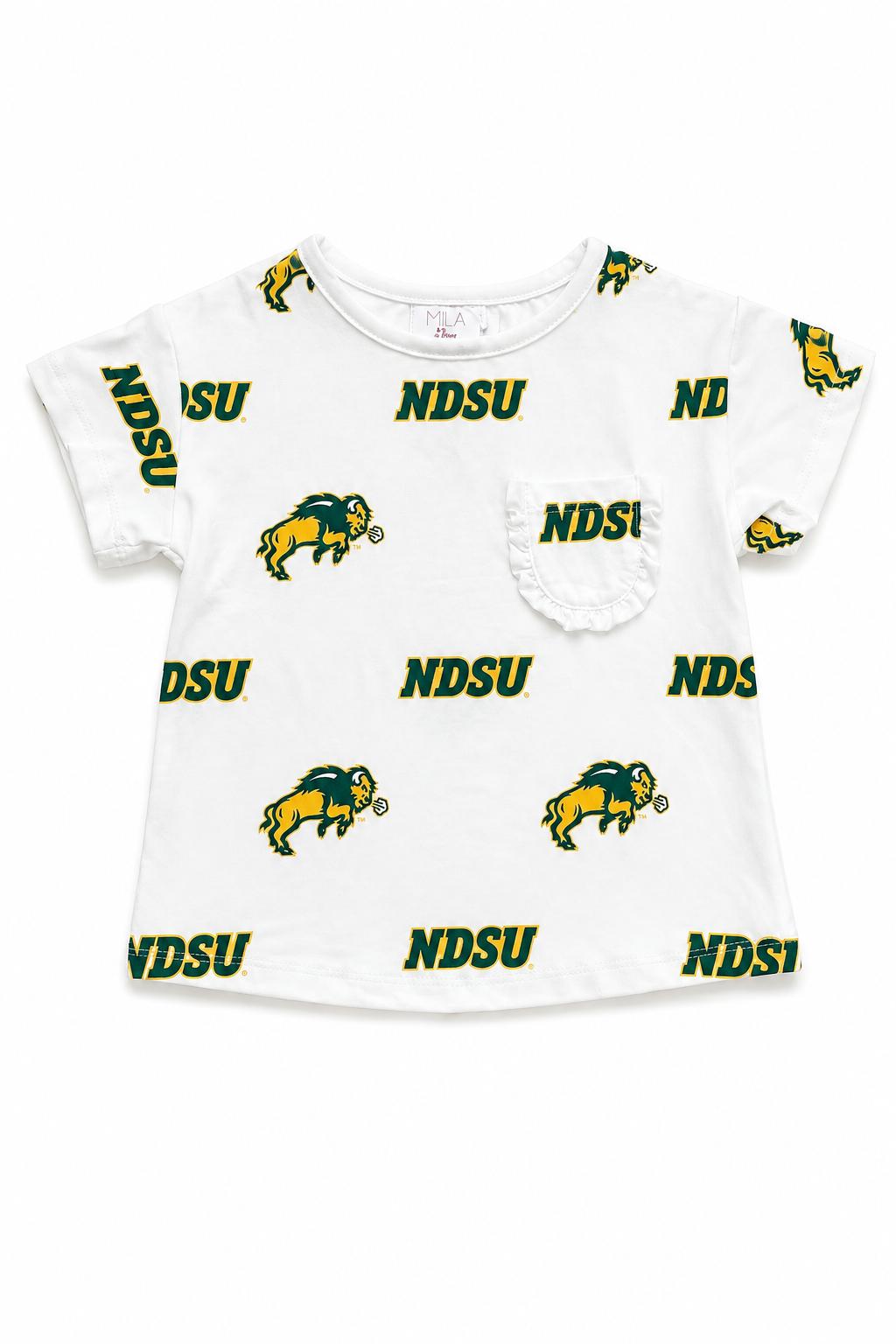 North Dakota State University White Bison Ruffle Pocket Tee-Mila & Rose ®